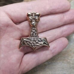 Large And Ferocious Thors Hammer Pendant -The Viking Dragon Shop ad bronze large ferocious thors hammer on hand