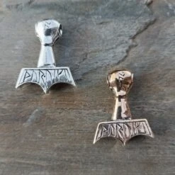 Ferocious Beast Thors Hammer Pendant -The Viking Dragon Shop ad ferocious beast thors hammers on rock bronze and silver back view