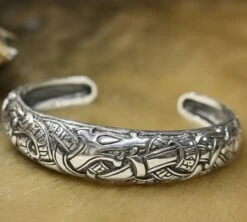 Silver Runic Viking Bracelet / Arm Ring -The Viking Dragon Shop ad silver runic armring on fur 669094