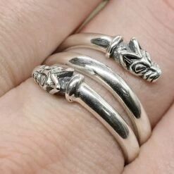 Silver Spiral Wolf Ring -The Viking Dragon Shop ad silver spiral wolf ring on hand large size