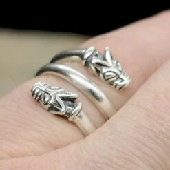Silver Spiral Wolf Ring -The Viking Dragon Shop ad silver spiral wolf ring on hand small size