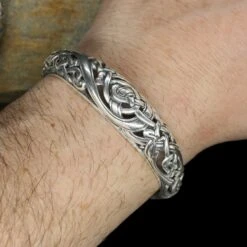 Silver Urnes Dragon Bracelet -The Viking Dragon Shop ad silver urnes arm ring on wrist