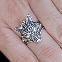 Silver Viking Wolf Head Ring