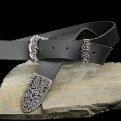 High Status Leather Viking Belt With Silver Fittings -The Viking Dragon Shop ad viking belt silver gokstad fittings black strap on rock