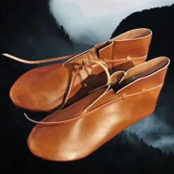 Handmade Replica Viking Shoes From York -The Viking Dragon Shop an leather viking shoes from york together above angle