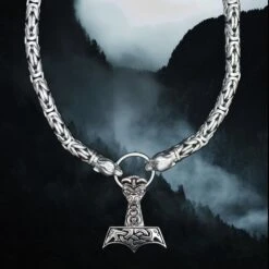 10mm Silver King Chain Necklace With Ferocious Wolf Heads - 70cm Length -The Viking Dragon Shop bt 10mm silver king chain necklace ferocious wolf heads split ring large ferocious thors hammer 558696