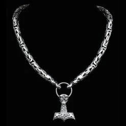 10mm Silver King Chain Necklace With Gotland Dragon Heads 5 10mm Silver King Chain Necklace With Gotland Dragon Heads -The Viking Dragon Shop bt 10mm silver king chain necklace with gotland dragon heads split ring large and ferocious thors hammer