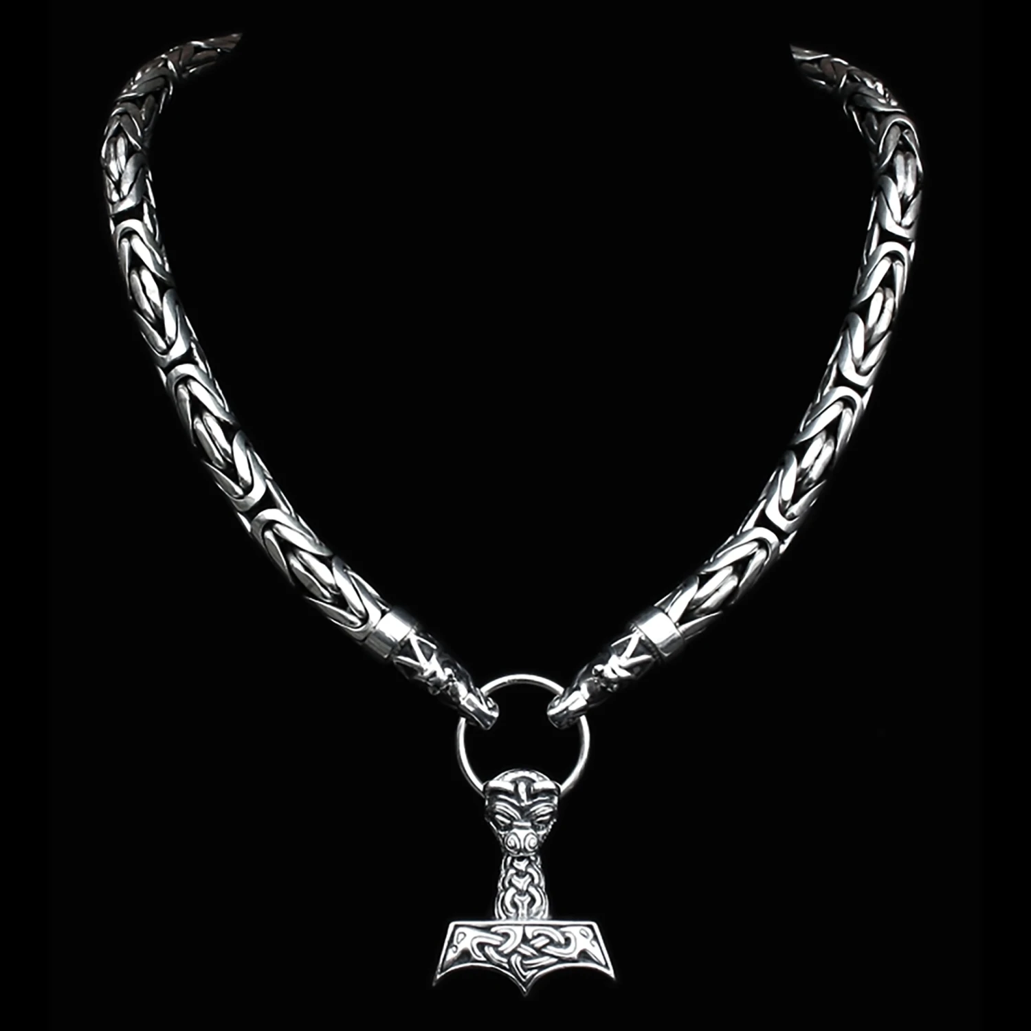 10mm Silver King Chain Necklace With Gotland Dragon Heads 3 10mm Silver King Chain Necklace With Gotland Dragon Heads - Image 3