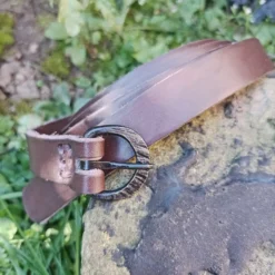 Hand-Forged Iron Viking / Medieval Buckle - 20mm (0.75 Inch) 10 Hand-Forged Iron Viking / Medieval Buckle - 20mm (0.75 Inch) -The Viking Dragon Shop bt 19mm wide brown leather belt with iron viking buckle on rock angle view