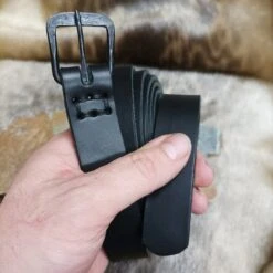 Long Leather Viking / Medieval Belt With Hand-Forged Iron Buckle - 25mm (1 Inch) Width -The Viking Dragon Shop bt 25mm wide black leather medieval belt with iron buckle in hand