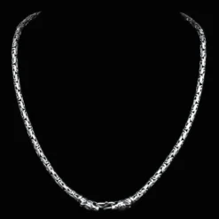 5mm Thick Silver King Chain Necklace With Ferocious Wolf Heads -The Viking Dragon Shop bt 5mm silver king chain ferocious wolf heads