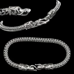 5mm Silver Snake Bracelet With Gotlandic Dragon Heads -The Viking Dragon Shop bt 5mm silver snake bracelet gotland dragon heads various angles