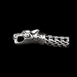 5mm Thick Silver Snake Chain Necklace - Ferocious Wolf Heads -The Viking Dragon Shop bt 5mm silver snake chain ferocious wolf head