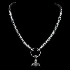 8mm Thick Silver King Chain Thors Hammer Necklace - Gotland Dragon Heads -The Viking Dragon Shop bt 8mm king chain gotlandic dragon heads AD2 split ring c00289f7 81d9 473c 830c 0b66c5ab6522