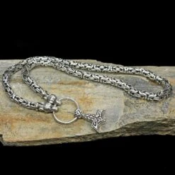 8mm Thick Silver King Chain Thors Hammer Necklace - Ferocious Wolf Heads 8 8mm Thick Silver King Chain Thors Hammer Necklace - Ferocious Wolf Heads -The Viking Dragon Shop bt 8mm silver king chain feroicous wolf heads knotwork hammer
