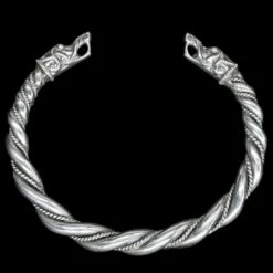 Twisted Silver Arm Ring / Bracelet With Gotlandic Dragon Heads -The Viking Dragon Shop bt 8mm twisted armring gotland dragon heads new 678682