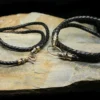 Braided Leather Necklace With Bronze Icelandic Wolf Heads