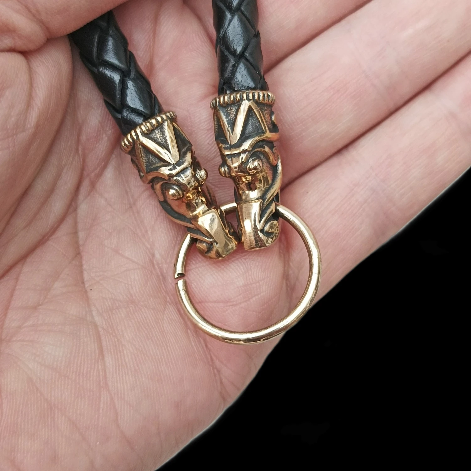 Braided Leather Necklace With Bronze Gotlandic Dragon Heads 4 Braided Leather Necklace With Bronze Gotlandic Dragon Heads - Image 4
