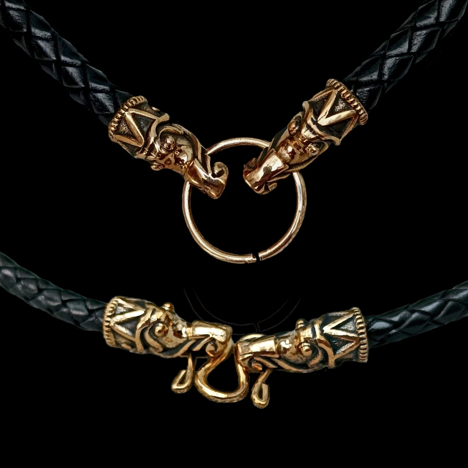 Braided Leather Necklace With Bronze Gotlandic Dragon Heads 2 Braided Leather Necklace With Bronze Gotlandic Dragon Heads - Image 2