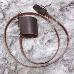 Handmade Leather Shoulder Strap For Viking Drinking / Blowing Horn -The Viking Dragon Shop bt brown leather shoulder strap on wool round