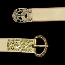 Fully Customisable Handmade Leather Viking Belt With Bronze Replica Fittings -The Viking Dragon Shop bt custom viking natural leather belt zig zag buckle hiberno norse strap end decorated buckle plate