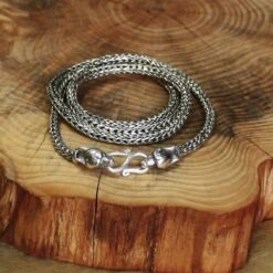 3.5mm Silver Snake Chain Necklace - Ferocious Wolf Heads