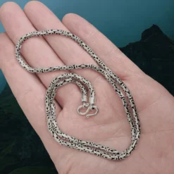 3mm Silver Viking King Chain Necklace With Loop Heads -The Viking Dragon Shop bt silver 3mm king chain with s clasp on hand