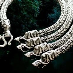 5mm Silver Snake Bracelet With Gotlandic Dragon Heads -The Viking Dragon Shop bt silver 5mm thick snake chain bracelets gotland dragon heads