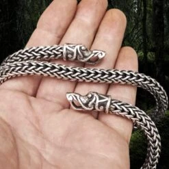 8mm Thick Silver Snake Chain Viking Necklace - Gotland Dragon Heads