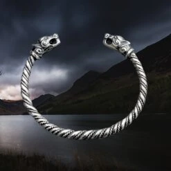 Twisted Silver Viking Bracelet With Ferocious Wolf Heads 11 Twisted Silver Viking Bracelet With Ferocious Wolf Heads -The Viking Dragon Shop bt silver twisted bracelet ferocious wolf heads