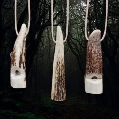 Scottish Red Deer Handmade Antler Whistle 8 Scottish Red Deer Handmade Antler Whistle -The Viking Dragon Shop ch antler whistles on natural leather thongs different sides