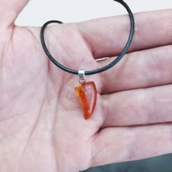 Amber Tooth Pendant With Silver Hanger