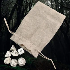 Full Set Of 7 Large Bone DnD Dice With Hessian Pouch -The Viking Dragon Shop ha bone dnd dice set with hessian pouch