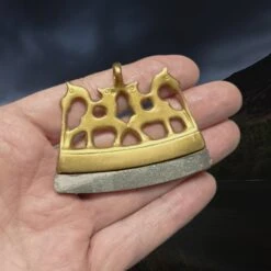 Bronze Finnish Fire Striker With Flint Flake -The Viking Dragon Shop mc bronze viking age fire steel from finland on hand