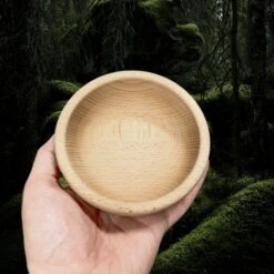 Small Hand Turned Wooden Bowl -The Viking Dragon Shop mc small hand turned wooden medieval bowl 12cm in hand top view