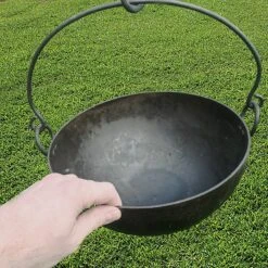 Large Handmade Steel Cauldron / Cooking Pot -The Viking Dragon Shop mf steel ccoking pot large with hand for scale