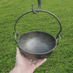 Medium Handmade Steel Cauldron / Cooking Pot -The Viking Dragon Shop mf steel ccoking pot medium with hand underneath for scale