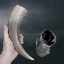 Ox Horn Small Polished Viking Drinking Horn With Horn Stand -The Viking Dragon Shop nc polished ox horn viking drinking horn with horn stand