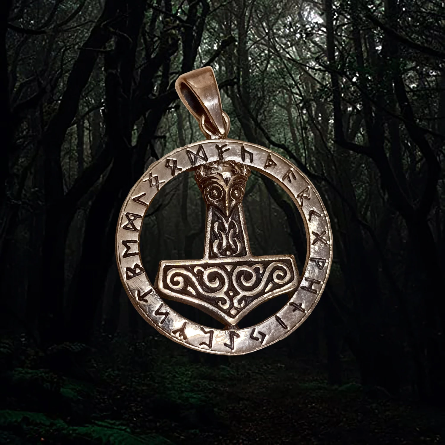 Round Bronze Runic Thors Hammer Pendant 1 Round Bronze Runic Thors Hammer Pendant
