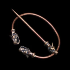Bronze Penannular Brooch With Icelandic Wolf Heads -The Viking Dragon Shop pe bronze cloak pin with wolf heads side