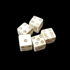 Medium Bone Dice With Brown Dot And Rings Marks -The Viking Dragon Shop pm medium bone dice brown dot and ring design x 5