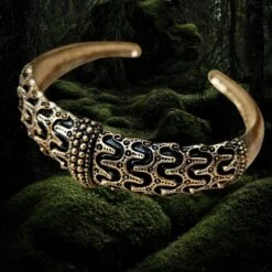 Large Bronze Replica Viking Bracelet From Falster -The Viking Dragon Shop pp bronze falster viking bracelet angle view