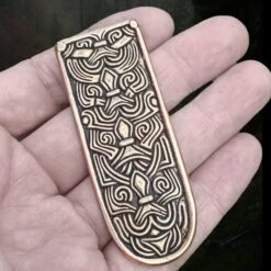 Large Bronze Borre Syle Viking Strap End -The Viking Dragon Shop pp bronze large borre style viking strap end in hand