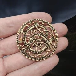 Large Bronze Saxon Pitney Brooch -The Viking Dragon Shop pp bronze round pitney brooch on hand