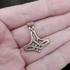 Bronze Thors Hammer Pendant With Knotwork Design -The Viking Dragon Shop pp bronze thors hammer with knotwork design on hand