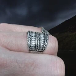 Decorated Silver Replica Viking Ring -The Viking Dragon Shop pp silver decorated viking rings on fingers side view