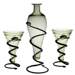 Viking Mead Bottle Set -The Viking Dragon Shop sg handmade glass viking mead bottle on iron stand with decorated viking cone glasses