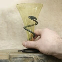Glass Viking Cone Beaker With Iron Stand -The Viking Dragon Shop sg plain glass viking cone beaker with hand