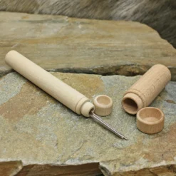 Wooden Viking / Medieval Needlecase -The Viking Dragon Shop sg wooden needle cases with needles on rock