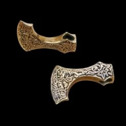 Bronze Bearded Axe Head Pendant -The Viking Dragon Shop sn bronze bearded axe head pendants front and bottom views